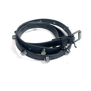 H&M Vegan Leather Studded Skinny Belt Black & Silver Waist Size 32"/M #224530